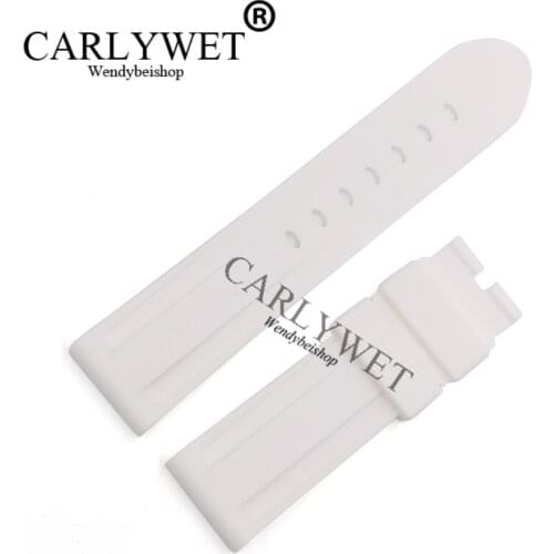 CARLYWET 24mm Men White Waterproof Silicone Rubber Replacement Wrist Watch Band Strap Belt Without buckle For Luminor