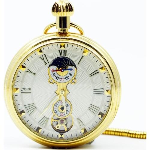 Luxury High Quality Open Face Gold Mechanical Hand Winding Pocket Watch Chain Pendant Vintage Men Women Gift