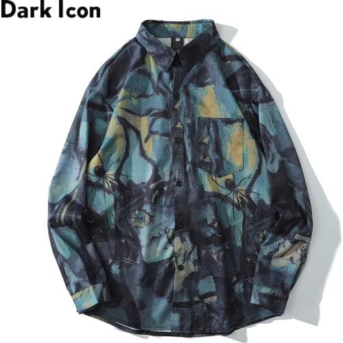 Dark Icon Abstract Painting Mens Shirt Long Sleeve Hawaiian Style Shirts Men Streetwear Shirt for Man