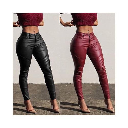 Sexy Women Leather Pants Waist Stretch High Waist Push Hips Slim Hot Sale Pockets Pencil Skinny Trousers Ankle Length