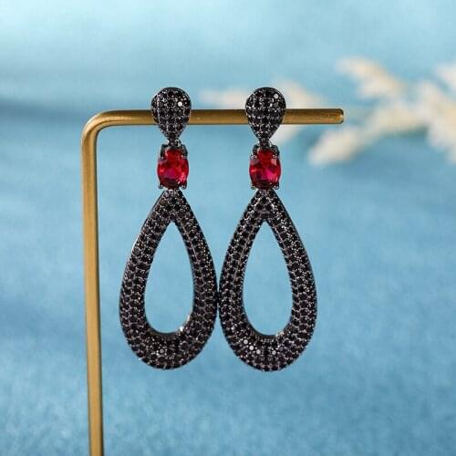 S925 Ear Pin Waterdrop Dangle Earring Black Gun Color Plated Paved AAA Cubic Zirconia Best Party Wedding Jewelry for Women