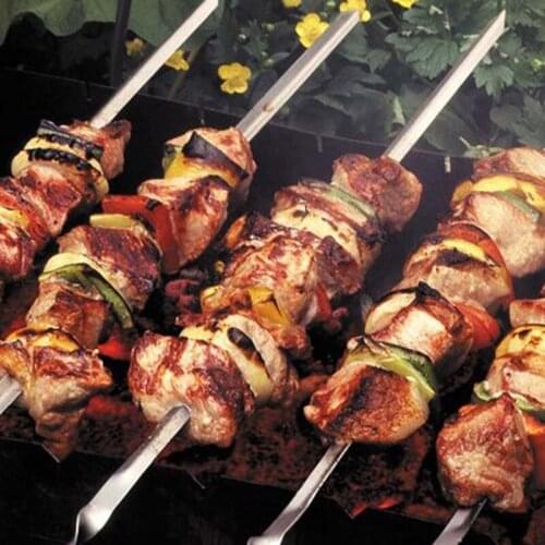 20Pcs 30Cm Stainless Steel Kabob Skewer For Grilling Flat Metal Bbq Skewers With Storage Tube Barbecue Skewer Reusable Sticks