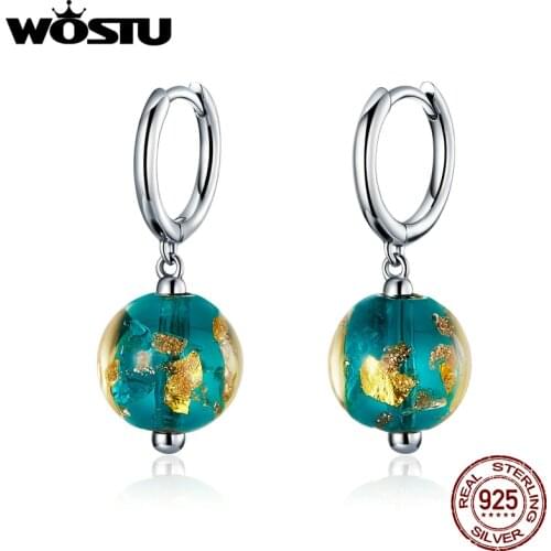 WOSTU Genuine 925 Sterling Silver Green Glass Elegant Drop Earrings For Women Wedding Luxury Dangles Earrings Jewelry CQE817