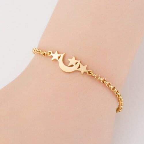 Bracelet for women stainless steel bracelet gifts accessories women gold adjustable moon/star bracelets for women chain hapiship