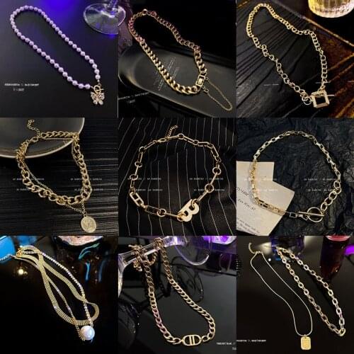 New Vintage Necklaces For Women Korean Fashion Tide Woman Neck Chain Pearl Pendant Necklace Jewelry Accessories Wholesale 2021