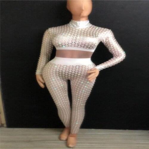 R51 Female ballroom dance stage bodysuit nightclub dress costumes pole dance wears show jumpsuit grid black outfits dj clothes