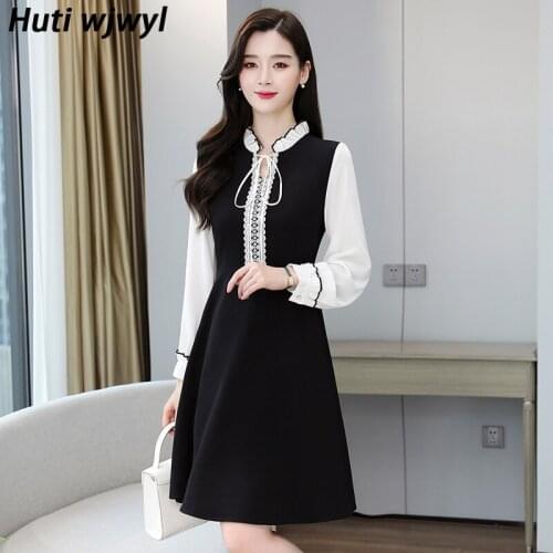 2021 Spring Autumn Korean Casual Dress 3XL Plus Size Vintage Bow Patchwork Fashion Sexy Mini Dress Women Bodycon Party Vestidos