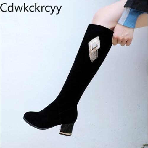 Winter The New fashion Suede Round head Side zipper Fang He Womens boots Sexy Rhinestone Sequin Keep warm High heel Women boots