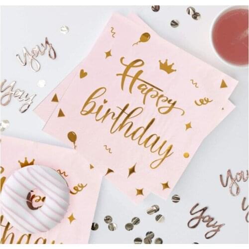 Stamping Gold Happy Birthday Decor Girls Favor Pink Tableware Sweet Birthday Party Decor Birthday Theme Supplies BestGiftForGirl