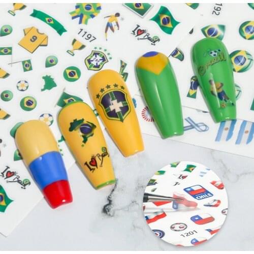 Nail Art1pc European World Cup Football Match Brazil Argentina Flag 3D Nail Art Sticker Water Sticker Design Creative Decoration