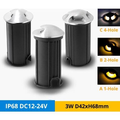 12pcs/lot IP68 3W RGB Underwater Lamps DC12V 1/2/4-Hole Side Light Outdoor Buried Underground Stairway Corridor Lighting D31mm