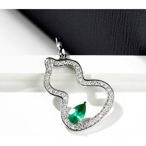 18K gourd hollow out design emerald noble pendant Christmas birthday party anniversary jewelry gift,low-key and elegant style