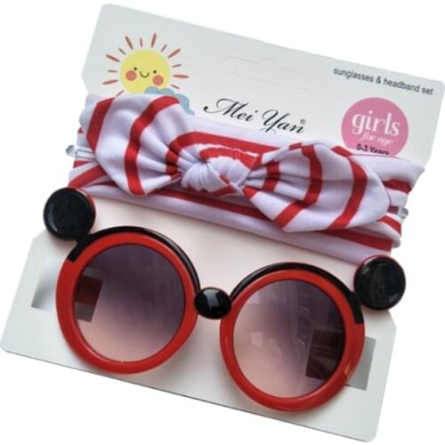 2 Pcs/Set Anti-UV Cartoon Glasses Knotted Bow Printing Headband Children Baby Sunglasses Hair Band Kit Kids Photo Props Gifts