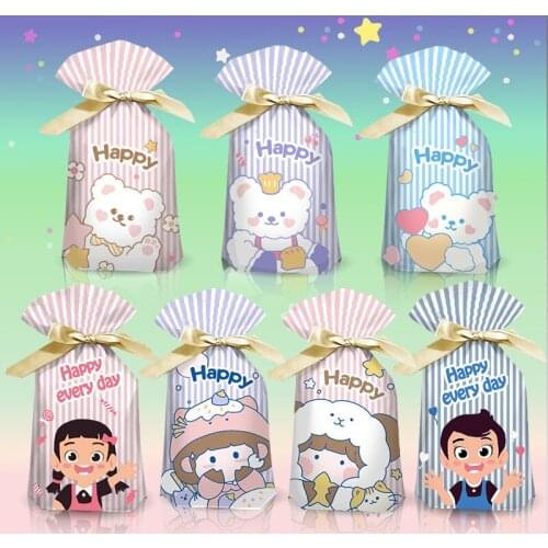 250 x 23x15cm Cute Cookie Biscuit Silk Drawstring Bags Happy Childhood & Bears Baking Nougat Pouches Wholesale