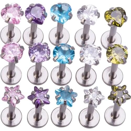 3-5pcs Zircon Labret Lip Ring Bar Stud Internally Thread Tragus Helix Ear Piercing Cartilage Earrings for Women Body Jewelry 16G
