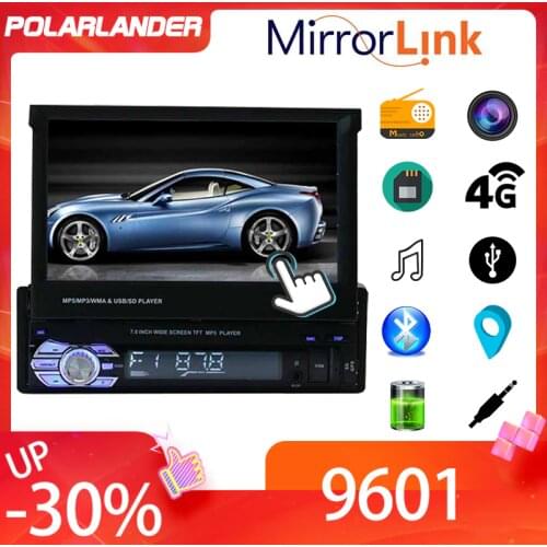 Car Radio Stereo MP3 PLAYER 1din WITH SCREEN Reractable 7'' Motorcar Mirror Link for Android Bluetooth Rear Camera Wheel Control