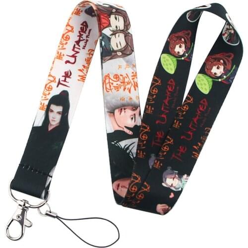 BL Anime The Untamed Lanyards Keychain Mo Dao Zu Shi Wei Wuxian Lan Wangji Black White Rabbit Cartoon Print Webbing Neck Straps