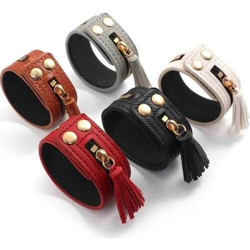 Amorcome Korean Fashion Tassel PU Leather Wrap Bracelets Adjustable Button Bracelet Womens Wrist Bangles Jewelry Wholesale