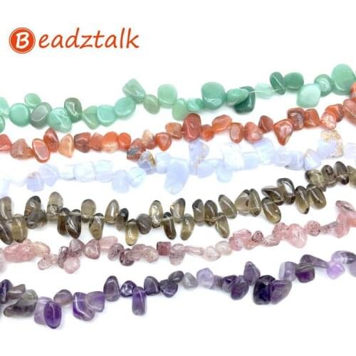 Natural Stone Bead Chips Irregular Nugget 8-12 mm Side Drilled Loose Spacer Beads Labradorite Smoky Crystal Blue Lace Stone etc