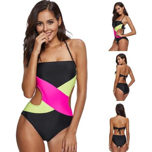 One Piece Swimsuit Multi-color Sexy Swimwear Back Cross Bikini Bathing Bodysuit Beachwear Women Backless Sexy