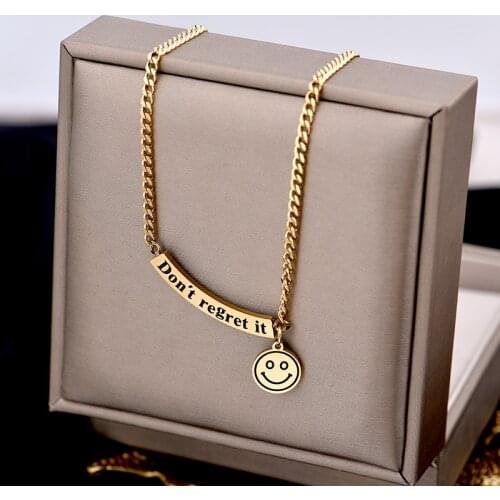 316L stainless steel fadeless smiling face collarbone East Gate new fashion smile do not regret the alphabet necklace chain