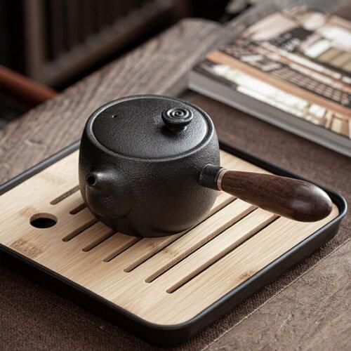 Black Pottery Teapot Kung Fu Tea Set Side Handle Pot Household Filter Teapot Crude Pottery Japanese Creative Single Pot