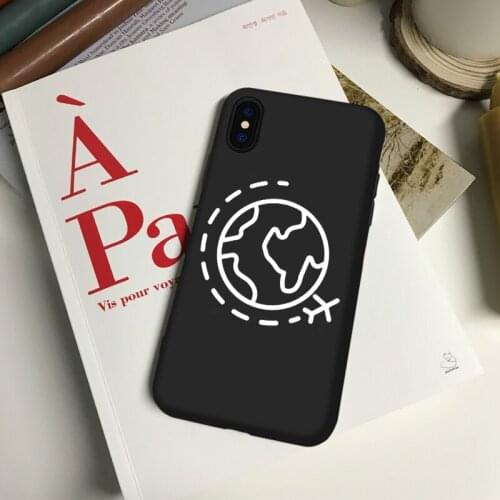 Travel Map Anti-shock Non-slip Plain Cases For iPhone 11 Pro XR XS Max XS X 6 6s 7 8 Plus Black Phone Back Cover