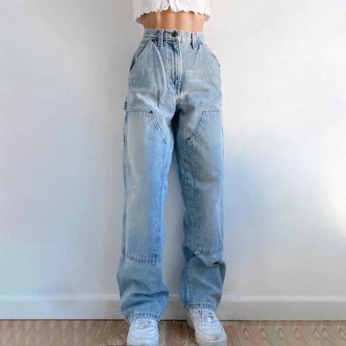 90S Hip Hop Streetwear Y2K Blue Harajuku 2021 Jeans For WomanS High Waist Wide Leg Bike Fashion Straight Vintage Denim Trousers