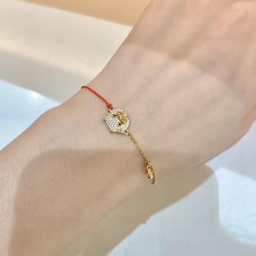KOFSAC Elegant 925 Sterling Silver Bracelet Girl Birthday Gift Jewelry Cute Zircon Calf Gold Red Rope Bracelet Women Accessories