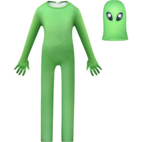 Kids Green Alien Jumpsuit Cosplay Costume Funny Halloween Party Performance Costume for Children Boys 3-12 Y C48K171