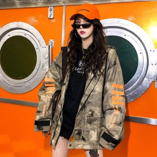 Autumn Fachion BF Style Camouflage Coats and Jackets Women Long Sleeve Hip Hop Windbreaker Letters Printing Clothes Streetwear