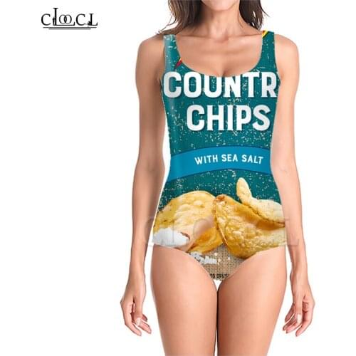 CLOOCL Summer New Delicious Potato Chips Food 3D Print Girls One-piece Swimsuit Bathing Suit Sleeveless Slim Sexy Women Swimwear