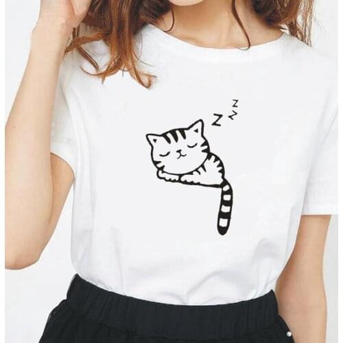 Summer Short Sleeve Hipster Tee Shirt Femme Funny Cat Graphic Print T Shirt Women Tops Casual Harajuku Shirt Camiseta Mujer