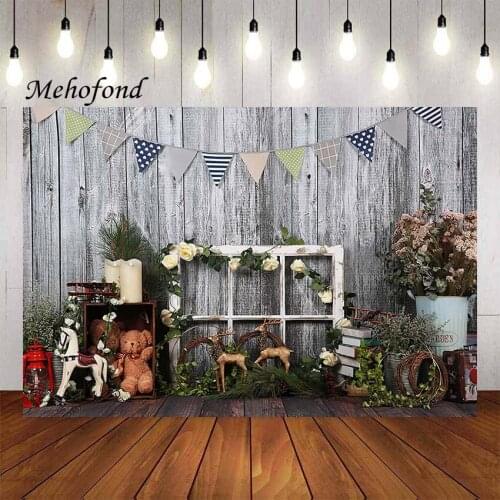 Mehofond Green Christmas Photography Background Retro Gray Wooden Wall Fir Tree Newborn Baby Kids Portrait Backdrop Photo Studio