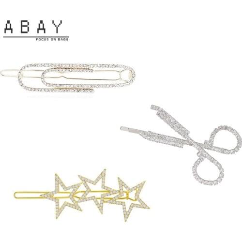 Fashion Women Five Pointed Star Hairpins New Retro Inlaid Rhinestone Scissors Temperament Pearl Design Hair Accessories Trend
