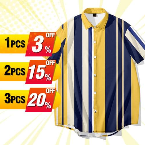 Large Size Mens Shirt Striped 3D Mens ​Casual Loose Short-Sleeved Mens Trendy Shirt Hawaiian Beach Vacation Shirt