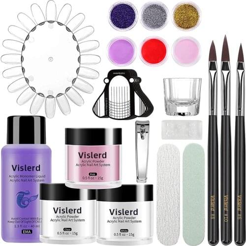 Exquisite Acrylic Nail Kit with Acrylic Powder Liquid Monomer Carving Powder Glitters for Nail Decoration Extension Manicure Set