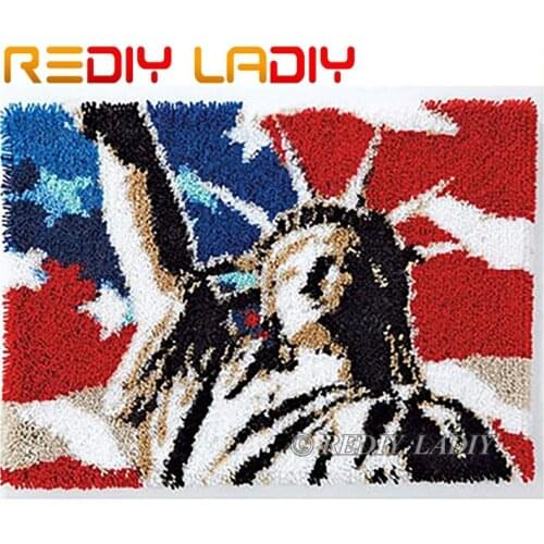 Latch Hook Rug Kit Crocheting Carpet Rug Freedom America Acrylic Yarn Pre-Printed Canvas Cushion Mat DIY Crochet Tapestry Crafts