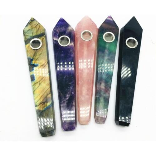 Natural Dream Amethyst Quartz Crystal Smoking Pipe Rock Cigarette Holder Purple + 3 filter + 1pc brush