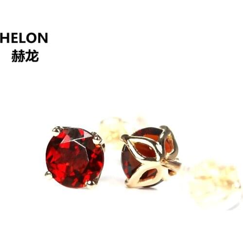 Solid 18k Rose Gold Stud Earrings 1.6ct 4.5mm Round Cut Natural Garnet Engagement Wedding Women Earrings Classic