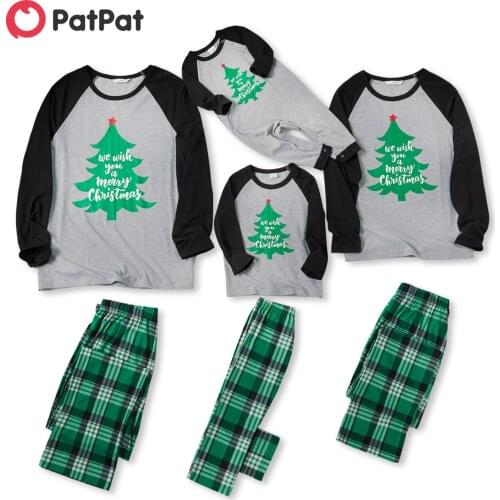 PatPat Family Look Green Party Pajama Sets Christmas tree Litooffset print Matching Pajamas