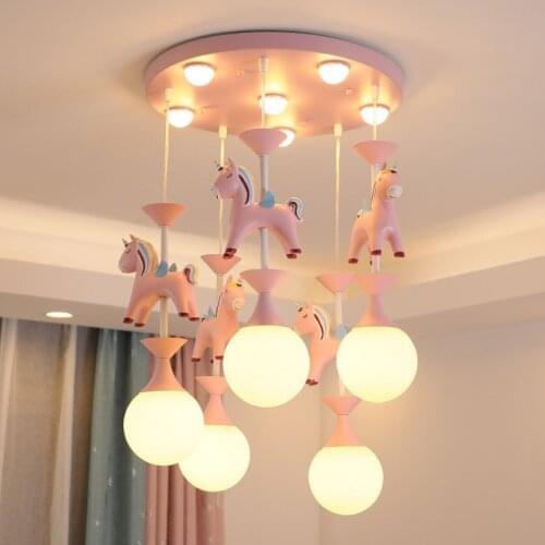 Carousel Pendant Lights Bedroom Living Room Childrens Room Hanging Lighting Boy Girl Princess Baby Net Red LED Bedside Lamp