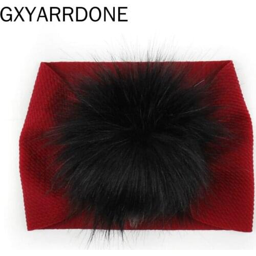 10pc/lot Cute Solid Pom Pom Headband Plush Ball Girls Headband Fur Waffle Bows Head Wraps Sweet Baby Girls Hair Accessories