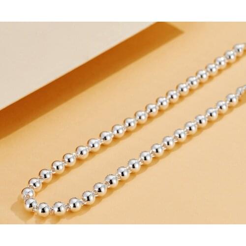 POPACC 925 Sterling Silver Simple Fashion Beads Chain Necklace For Women Men Couple Jewelry Gifts