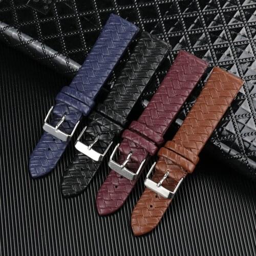 Watch Band Woven Pattern 8mm 10mm 12mm 14mm 16mm 18mm 20mm 22mm 24mm Soft Replacement Leather Blue Watch Band Strap High Quality
