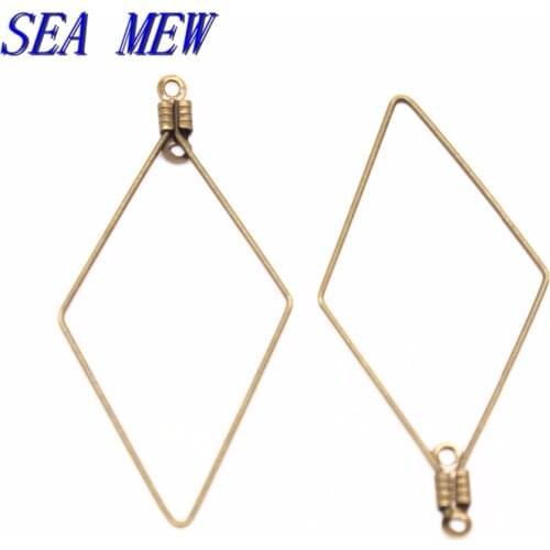 SEA MEW 50PCS 47*22mm Fashion Copper Rhombus Pendant Connectors Charms Diy Earrings Jewelry Accessories