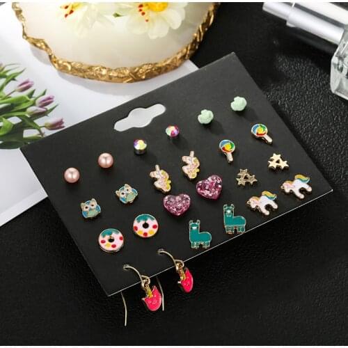 Fashion cute lovely mixed small enamel owl resin flower stud earrings for women elegant simulated pearl bridal party earrings