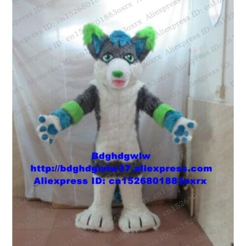 Gray Long Fur Furry Fox Husky Dog Wolf Fursuit Mascot Costume Adult Cartoon Character Outfit Hotel Restaurant Floor Show zx2985