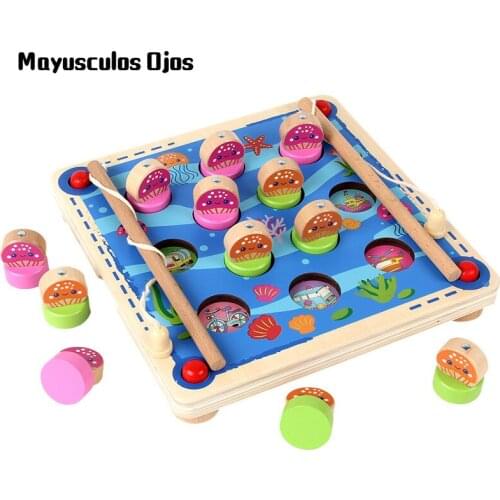 Children Parent-child Fishing Four-in-one Memory Chess Board Game Parent-child Early Education Wooden Educational Toys