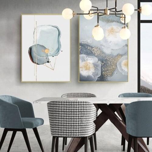 Nordic Modern Blue Bubbles Printed Picture Home Wall Decoration Canvas Painting Gold Poster Living Room Bedroom Dining Art Decor